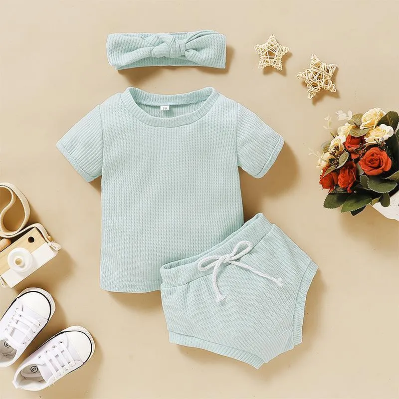 3-piece Solid T-shirt & Bloomers & Headband for Baby Girl Clothing Wholesale