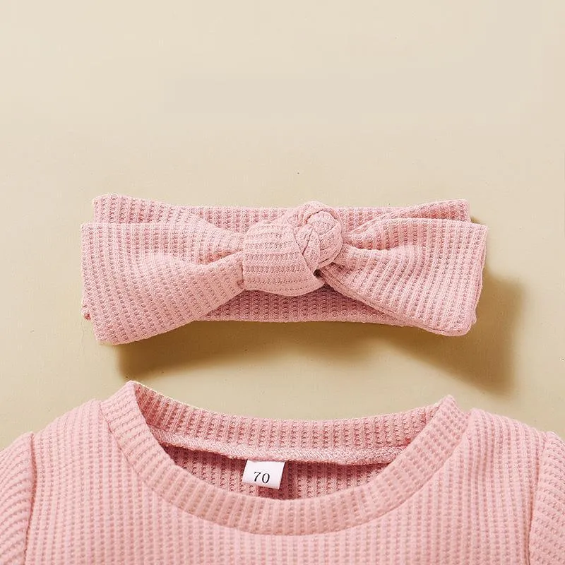 3-piece Solid T-shirt & Bloomers & Headband for Baby Girl Clothing Wholesale