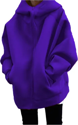 Akivide Womens Zip Up Oversized Hoodies Sweatshirt Long Sleeve Fall Winter Casual Loose Hooded Jacket with Pockets