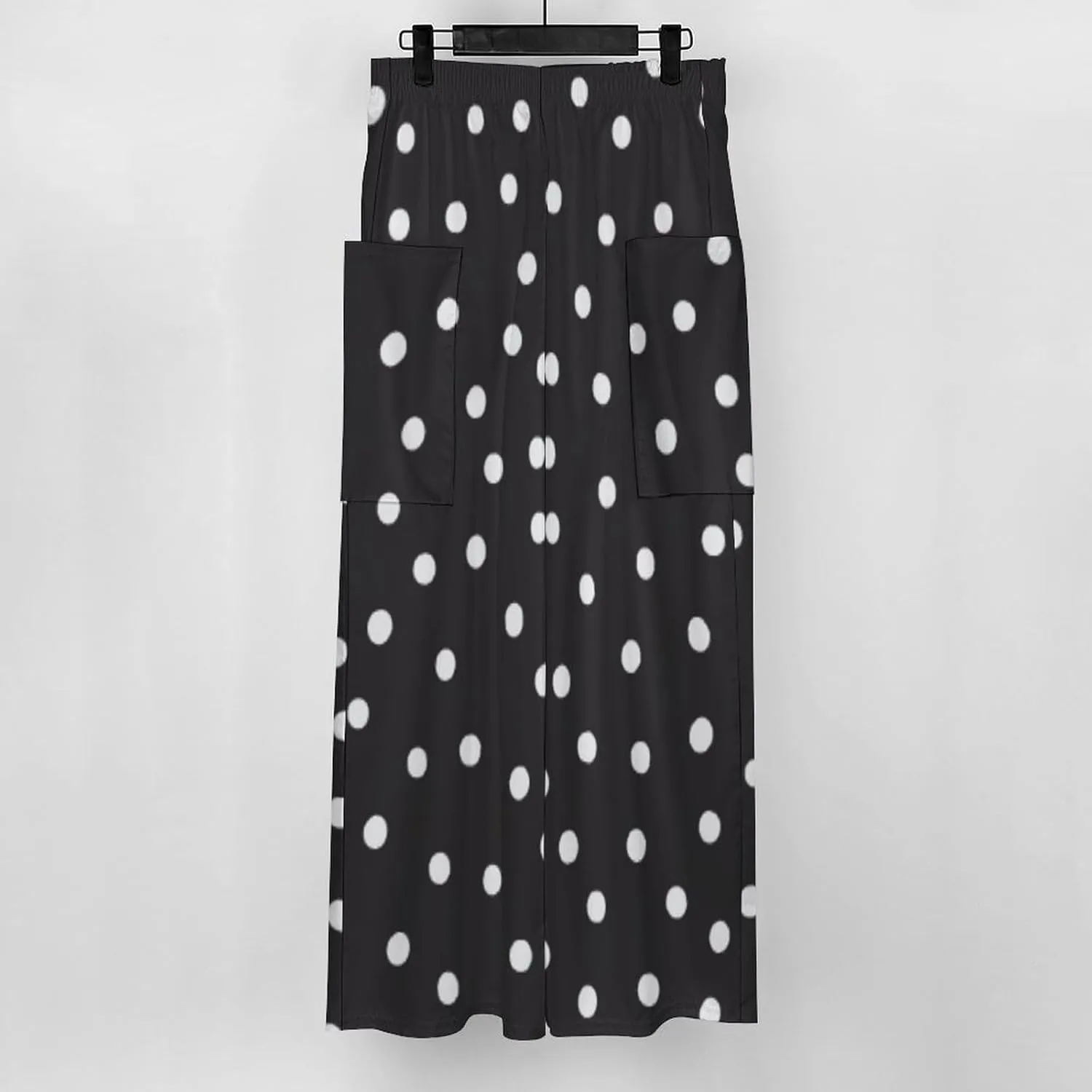 Black White Polka Dots Women's Casual Pants Yoga Loose Wide Legs Trousers with Pockets High Waist