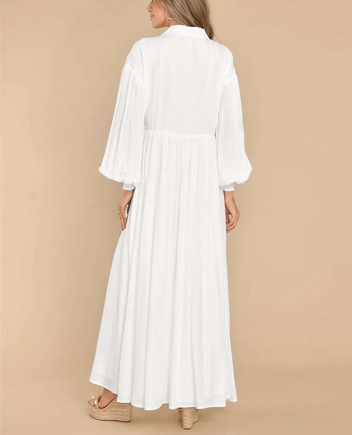 Button-down Long Dress, Women's Button-up Maxi Skirt Loose Oversized Skirt, Loose-fit Long-sleeved Buttons