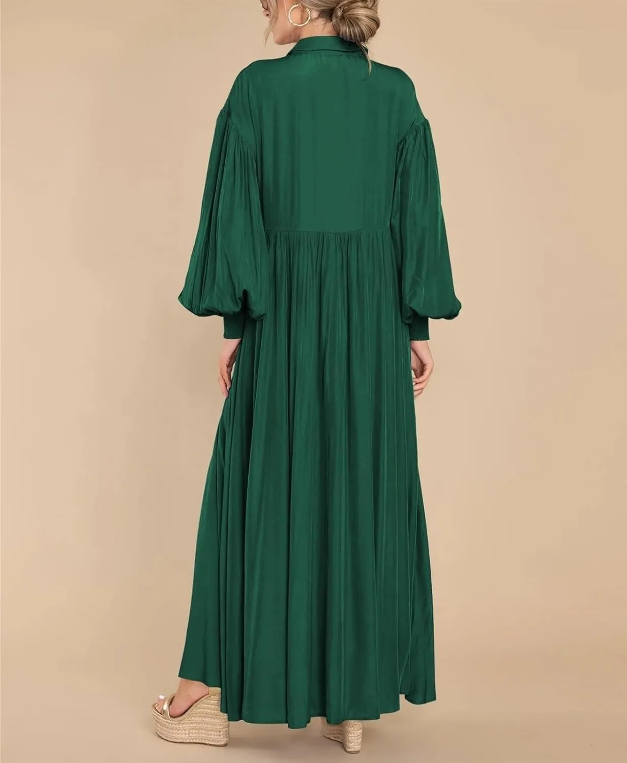 Button-down Long Dress, Women's Button-up Maxi Skirt Loose Oversized Skirt, Loose-fit Long-sleeved Buttons