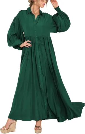 Button-down Long Dress, Women's Button-up Maxi Skirt Loose Oversized Skirt, Loose-fit Long-sleeved Buttons