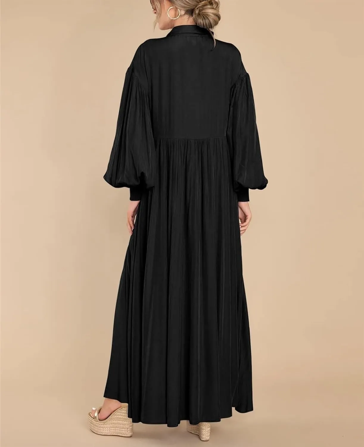 Button-down Long Dress, Women's Button-up Maxi Skirt Loose Oversized Skirt, Loose-fit Long-sleeved Buttons