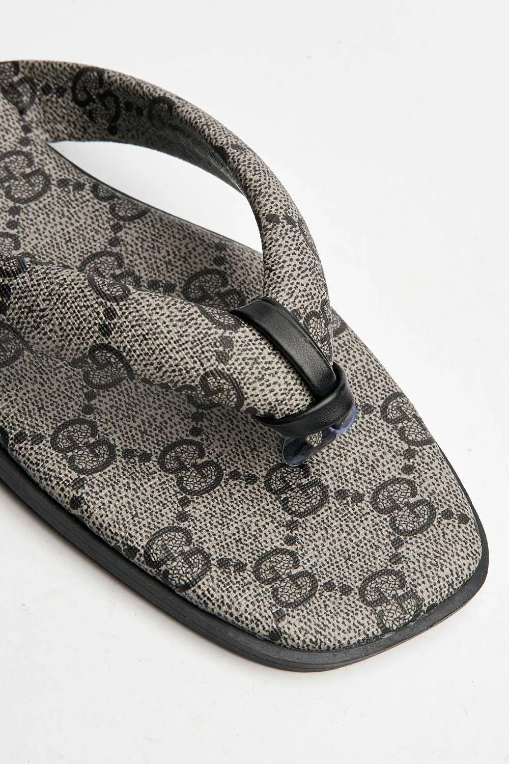 Char Patterned Flat Sliders in Black