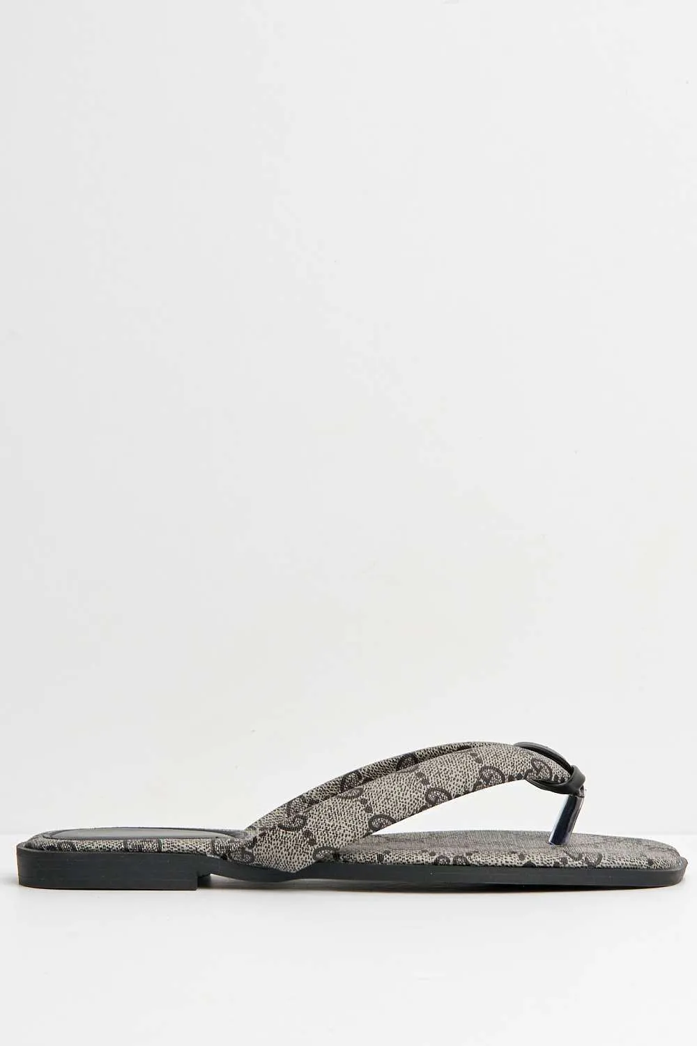 Char Patterned Flat Sliders in Black