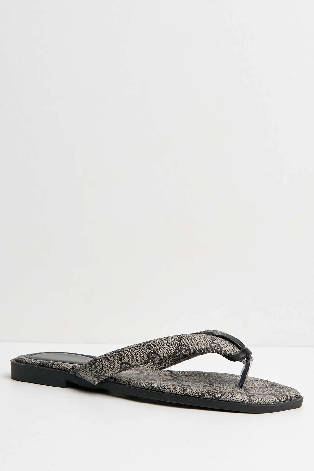 Char Patterned Flat Sliders in Black