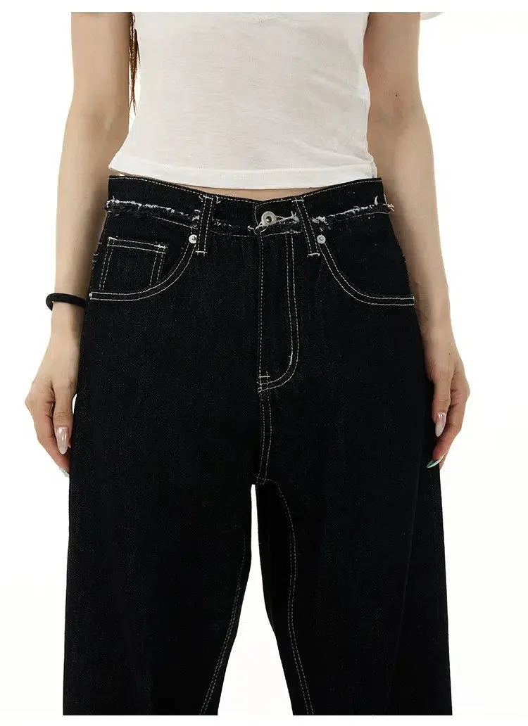 Distressed Hem Loose Jeans