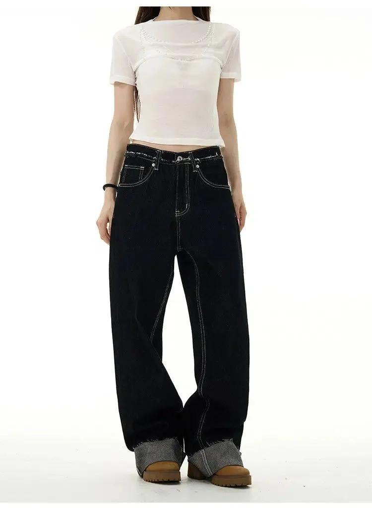 Distressed Hem Loose Jeans