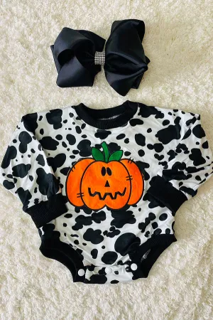 DLH2579 Pumpkin patch embroidery cow prints Halloween girls rompers wholesale