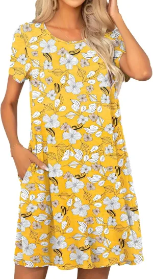 levaca Women's Short Sleeve Loose Summer Beach Casual Dress