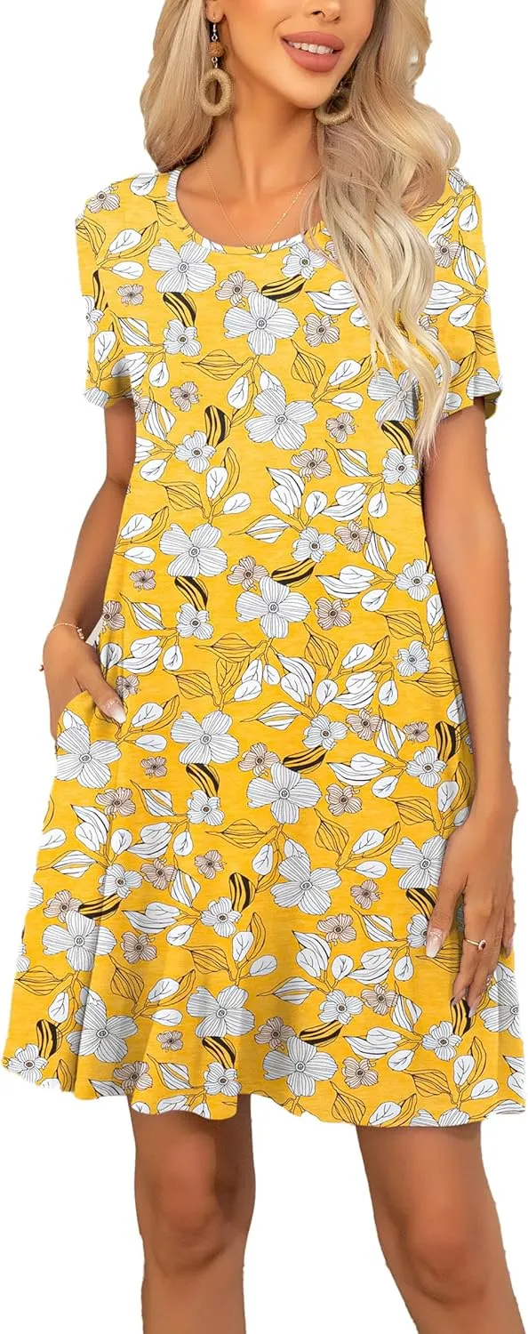 levaca Women's Short Sleeve Loose Summer Beach Casual Dress
