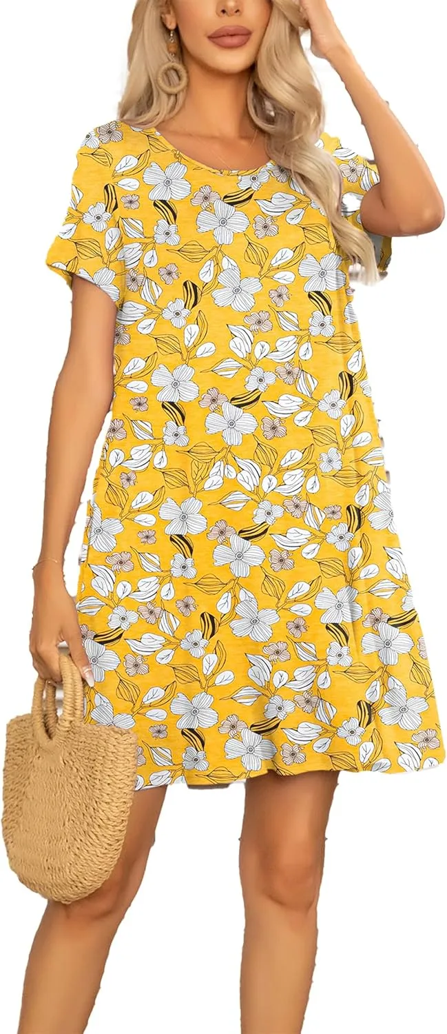 levaca Women's Short Sleeve Loose Summer Beach Casual Dress