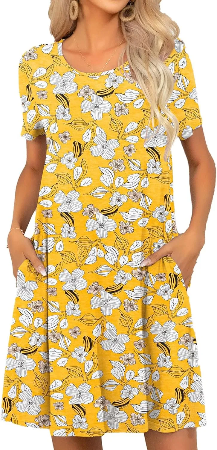 levaca Women's Short Sleeve Loose Summer Beach Casual Dress