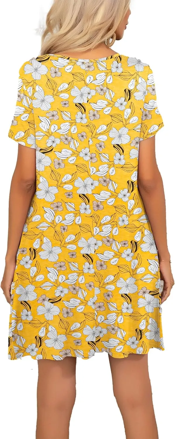 levaca Women's Short Sleeve Loose Summer Beach Casual Dress