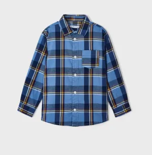Mayoral Boys Ecofriends Blue Plaid L/S Button Up Shirt