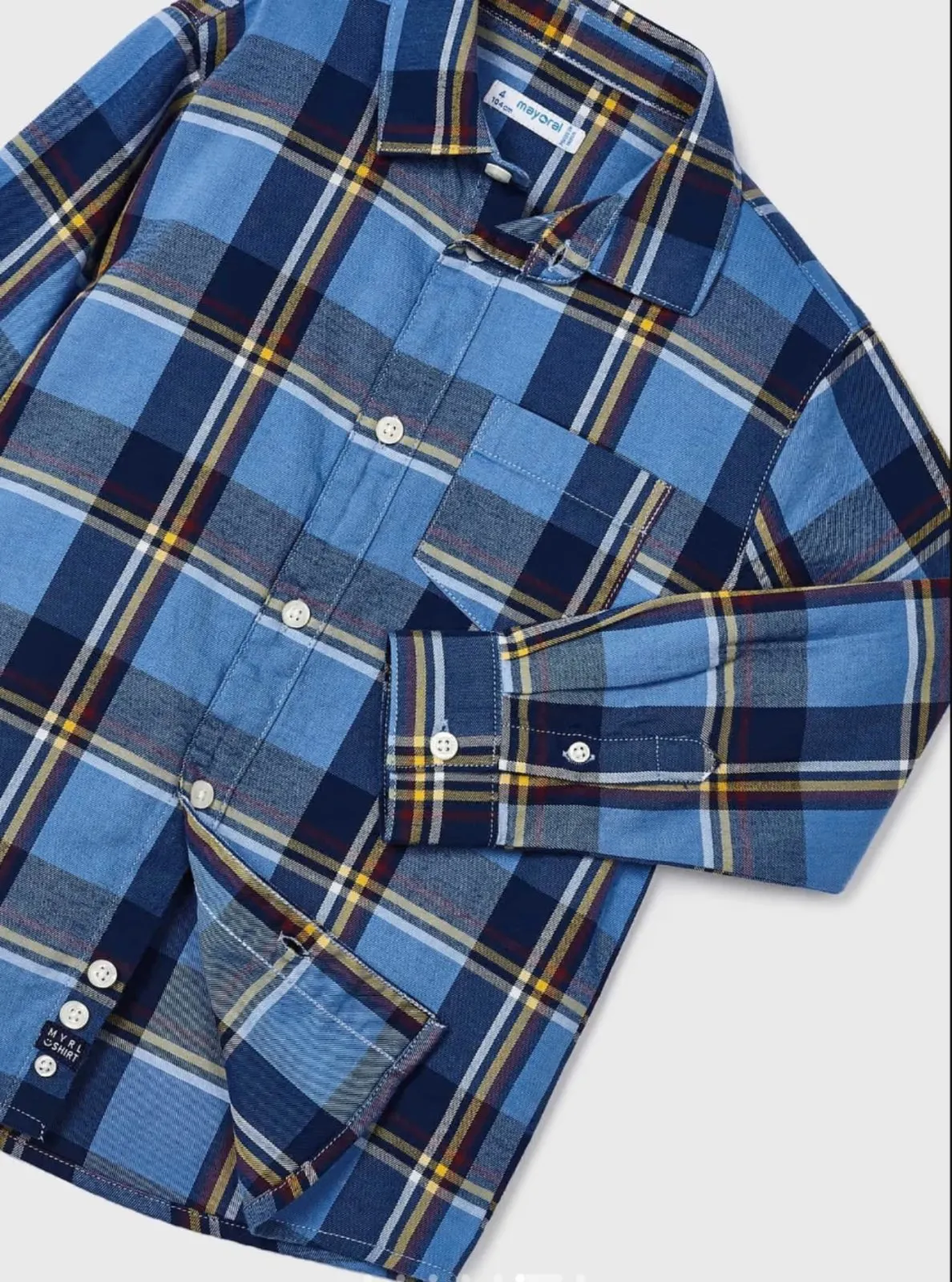 Mayoral Boys Ecofriends Blue Plaid L/S Button Up Shirt