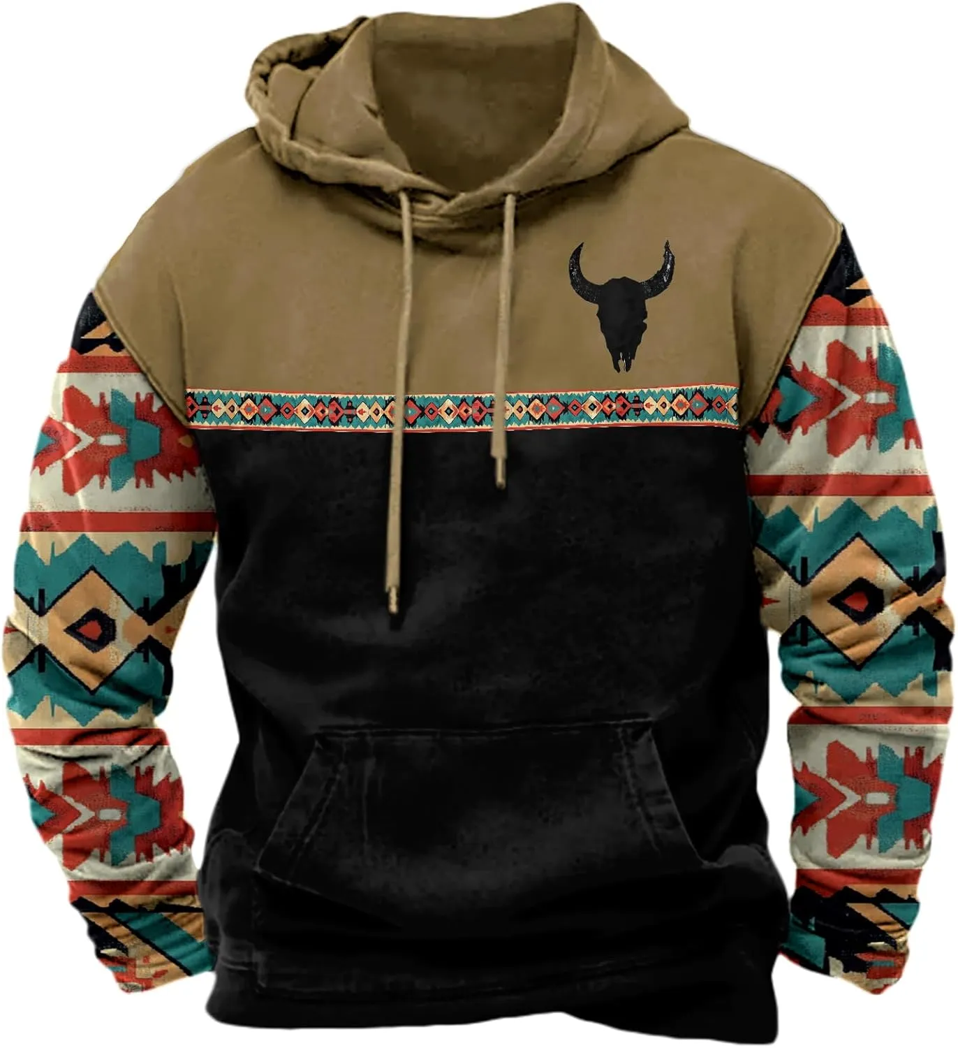 Men's Western Aztec Hoodie Vintage Oversized Cowboy Hooded Sweatshirts Casual Graphic Country Hoodies with Pocket