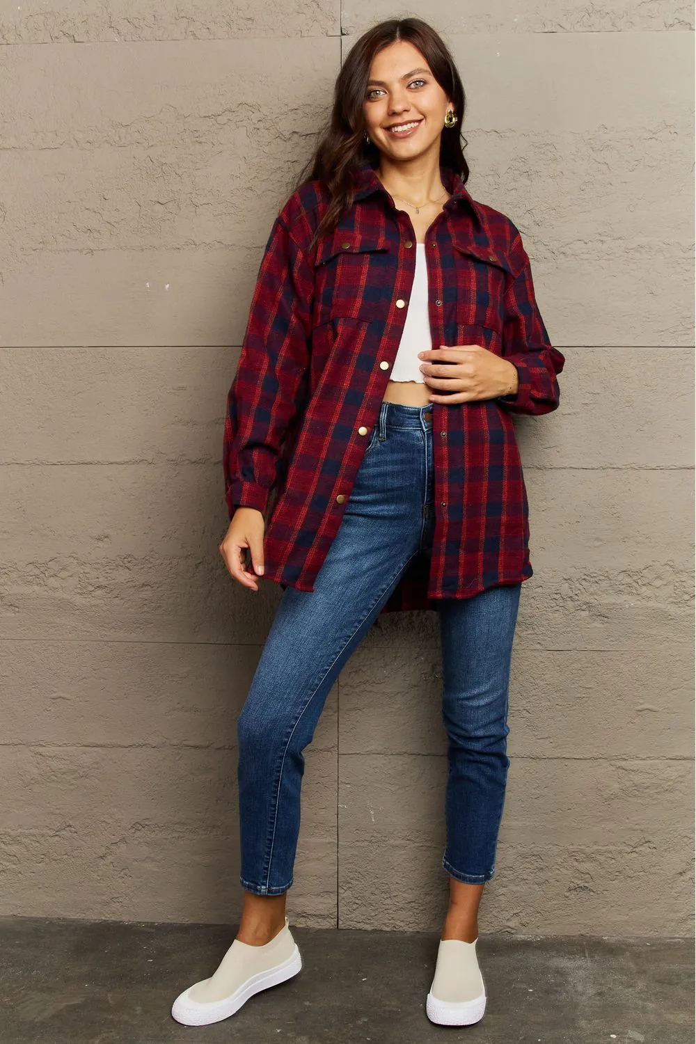 Plaid Button-Down Long Sleeve Shacket