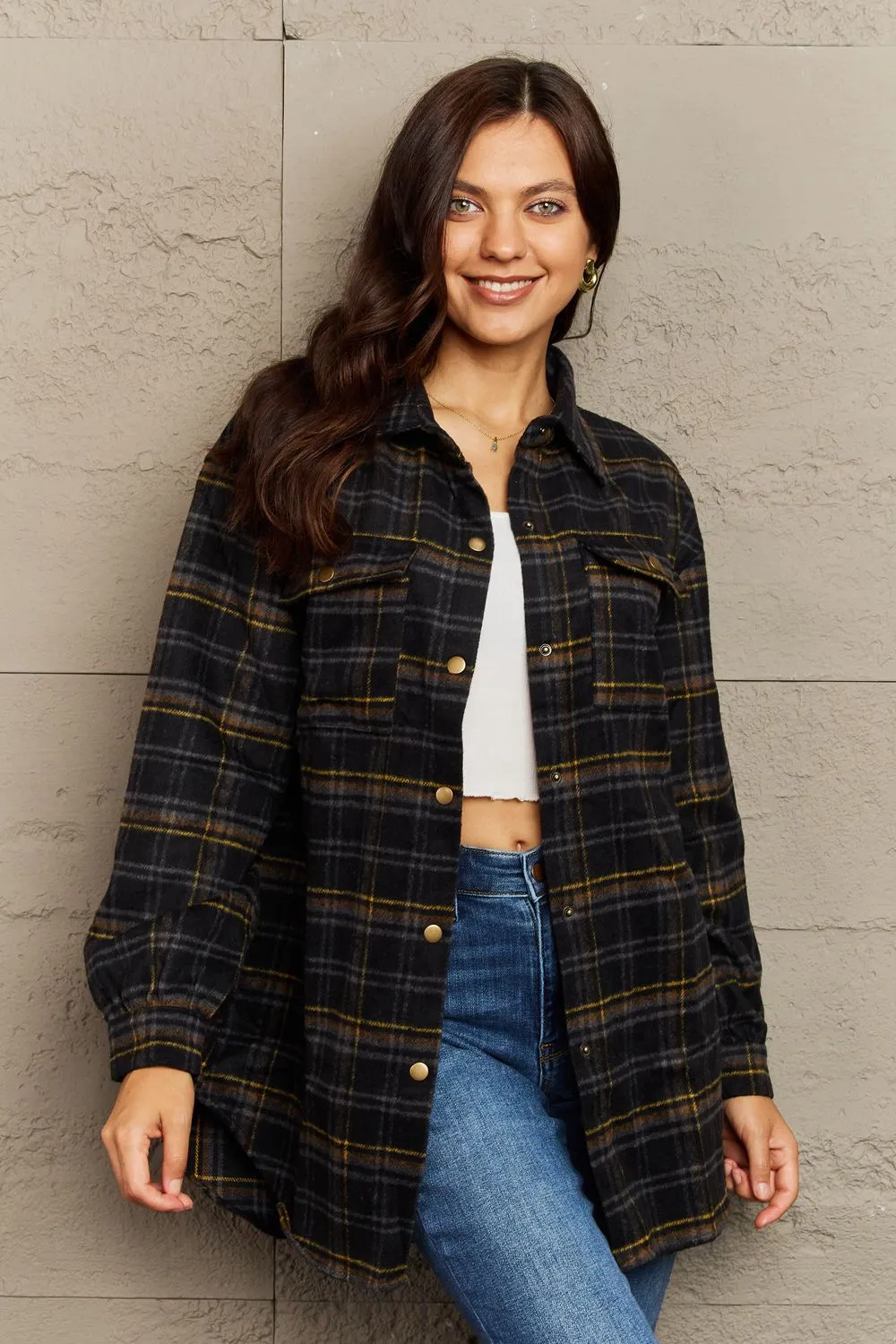 Plaid Button-Down Long Sleeve Shacket