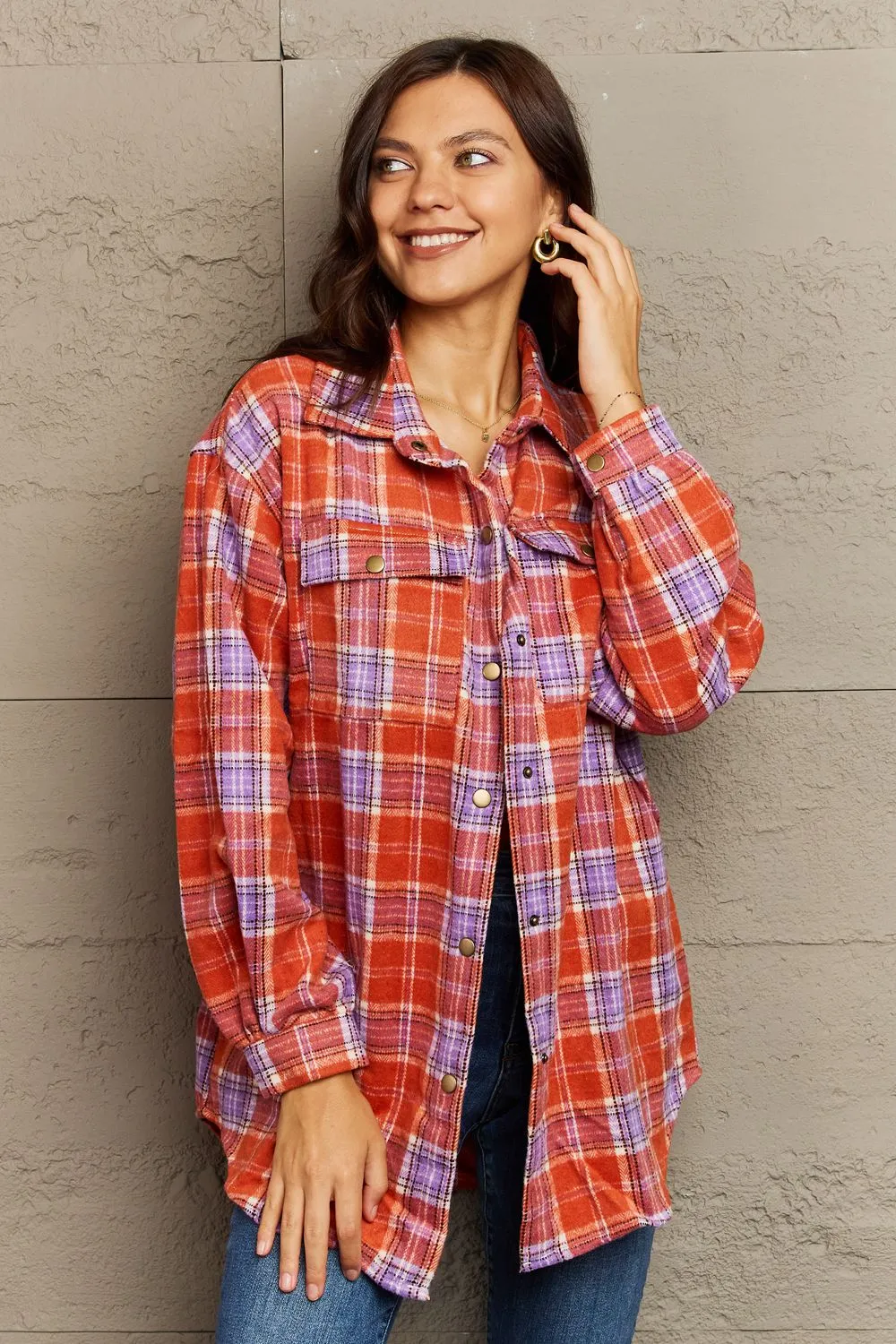 Plaid Button-Down Long Sleeve Shacket