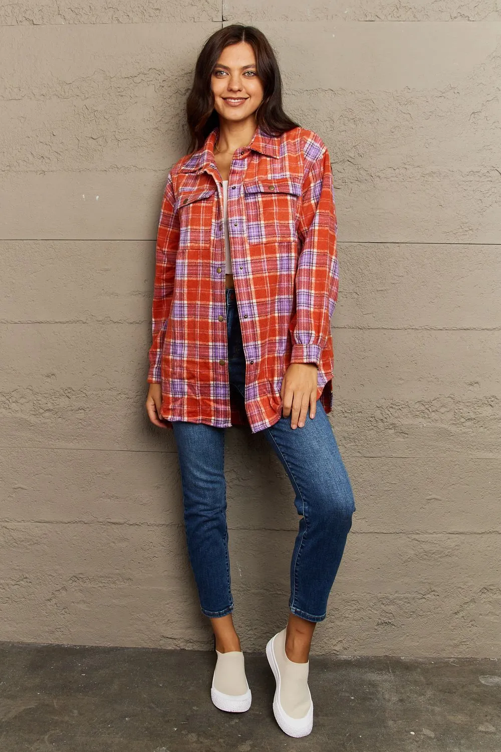 Plaid Button-Down Long Sleeve Shacket
