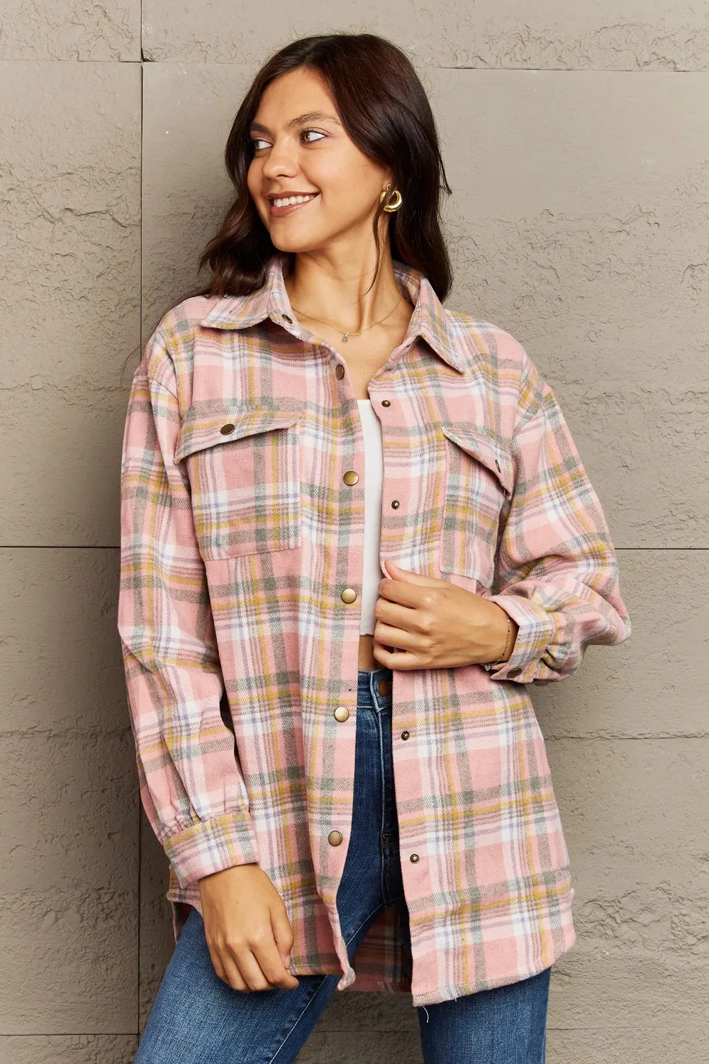 Plaid Button-Down Long Sleeve Shacket