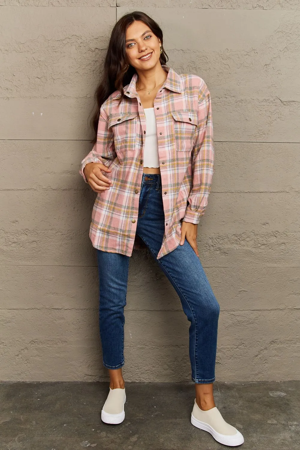 Plaid Button-Down Long Sleeve Shacket