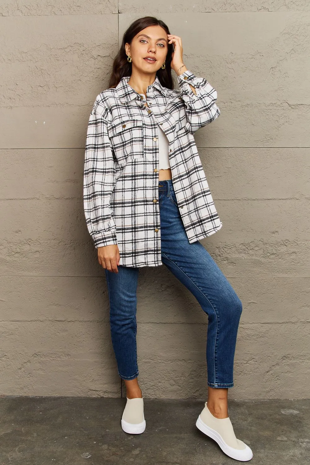 Plaid Button-Down Long Sleeve Shacket