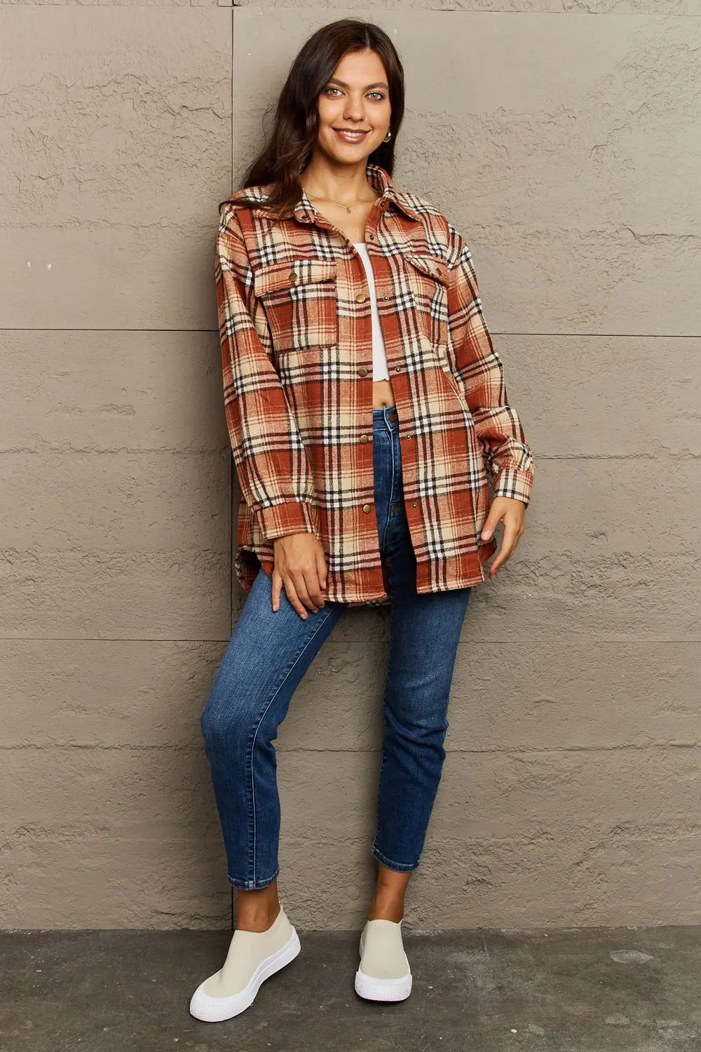 Plaid Button-Down Long Sleeve Shacket