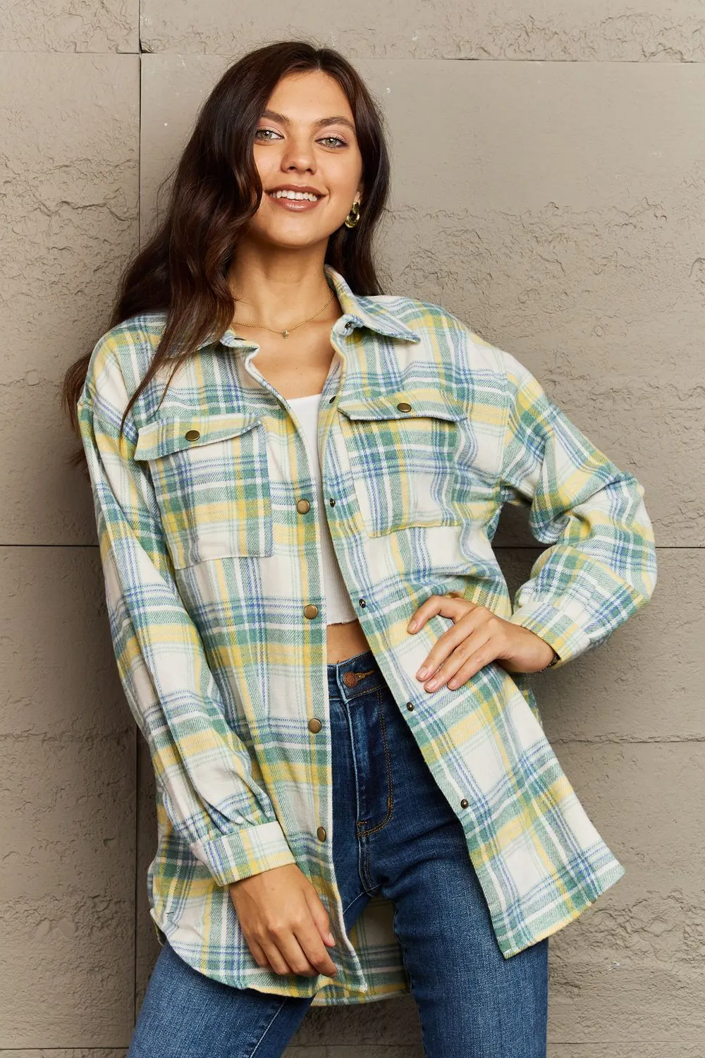 Plaid Button-Down Long Sleeve Shacket