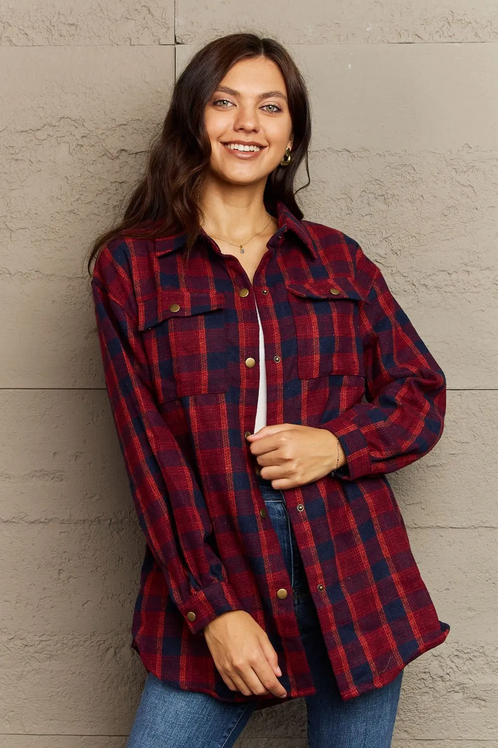 Plaid Button-Down Long Sleeve Shacket