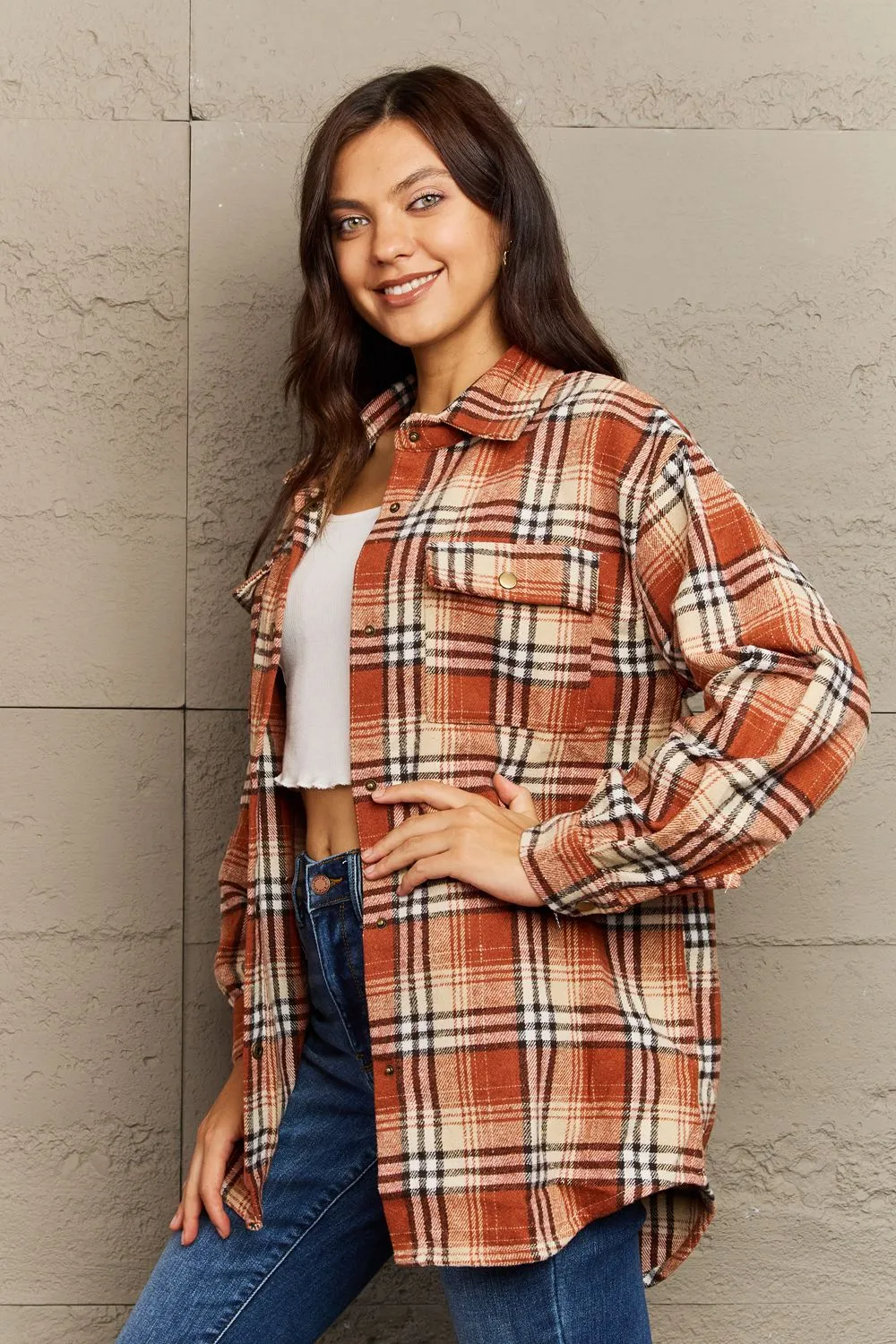 Plaid Button-Down Long Sleeve Shacket