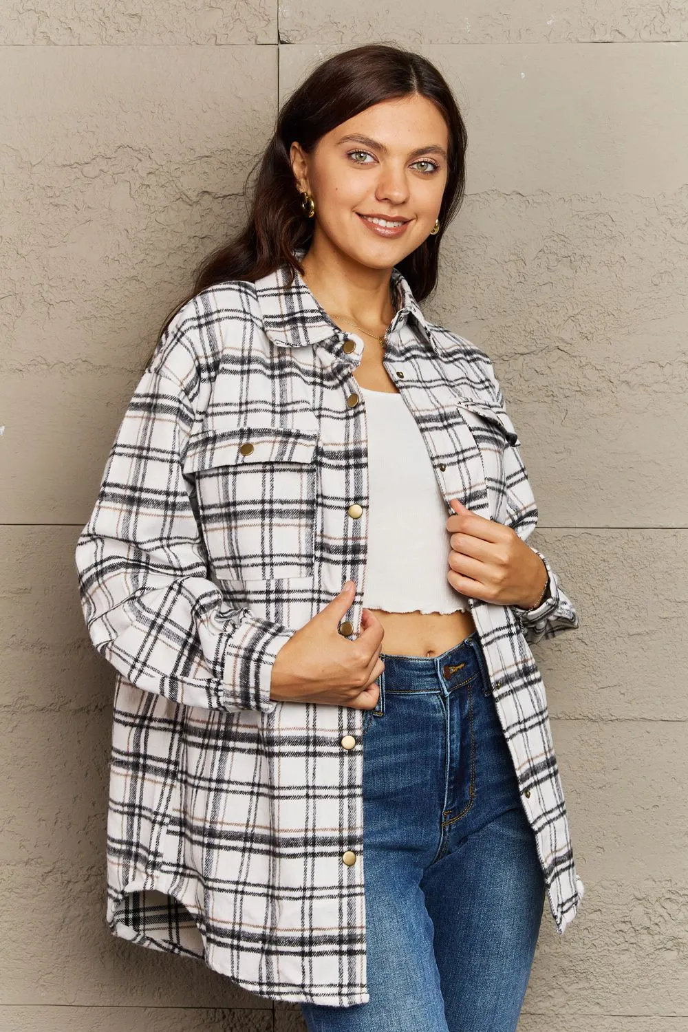 Plaid Button-Down Long Sleeve Shacket