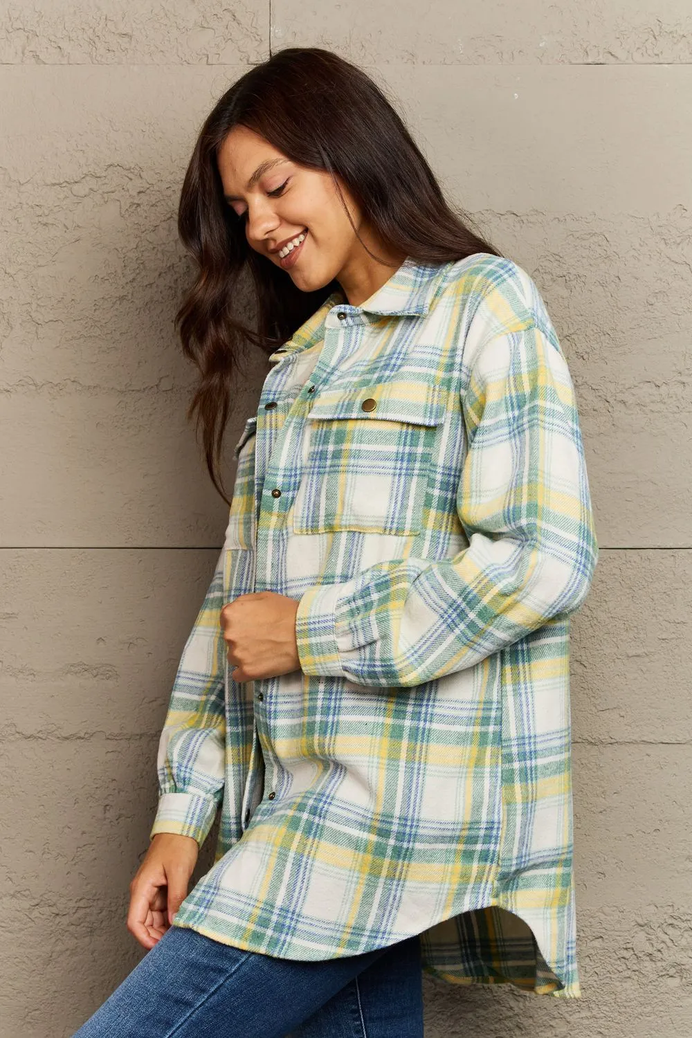 Plaid Button-Down Long Sleeve Shacket