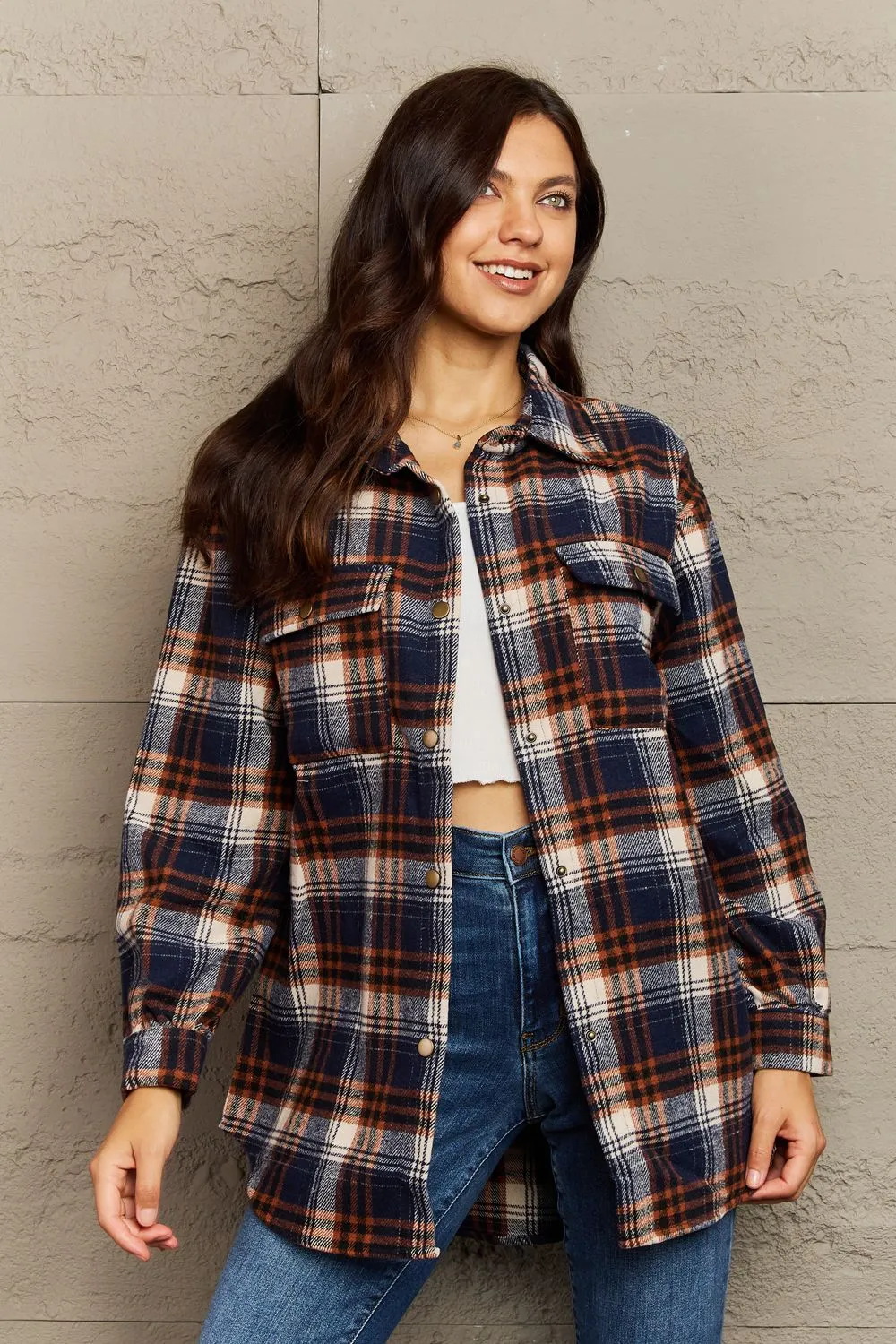 Plaid Button-Down Long Sleeve Shacket