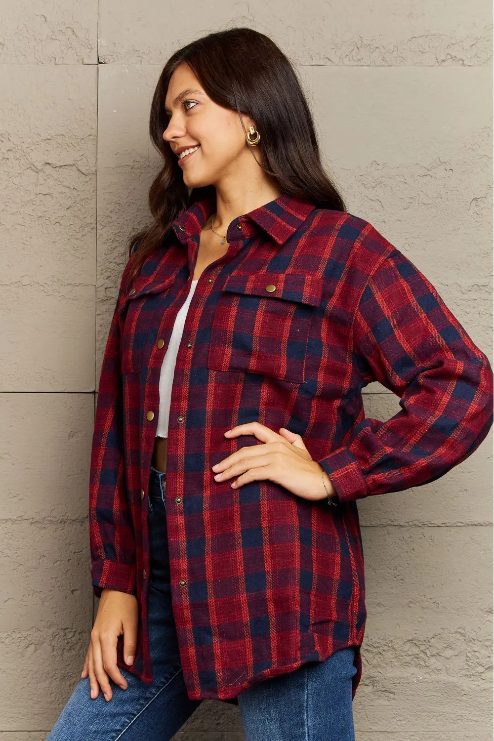 Plaid Button-Down Long Sleeve Shacket