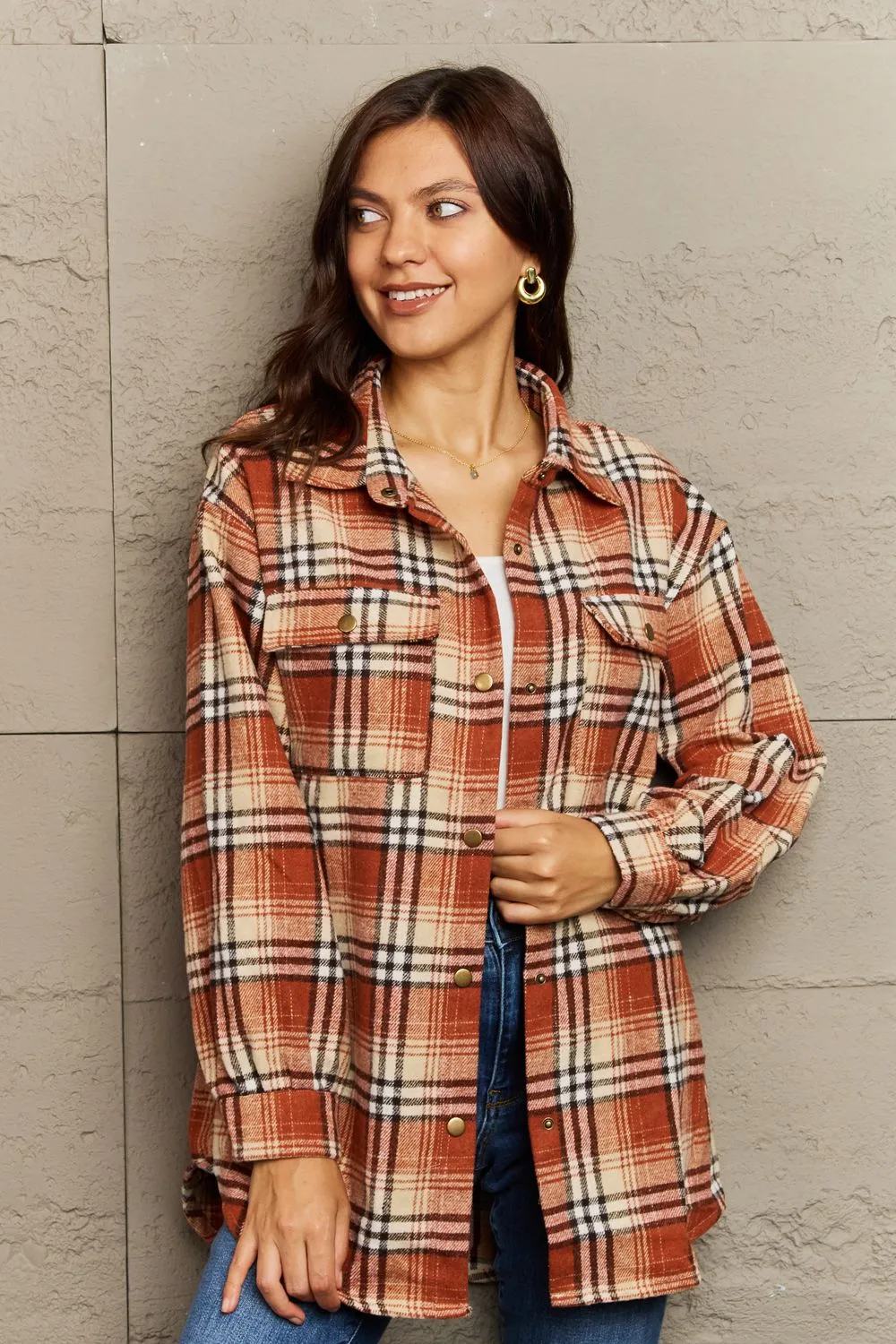 Plaid Button-Down Long Sleeve Shacket