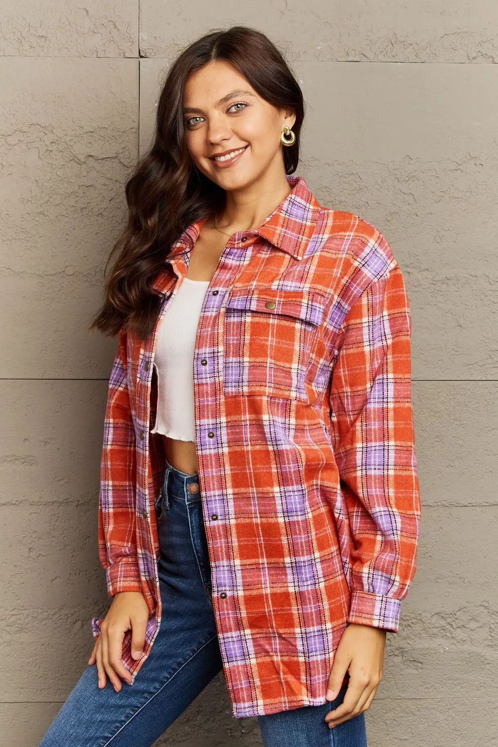 Plaid Button-Down Long Sleeve Shacket