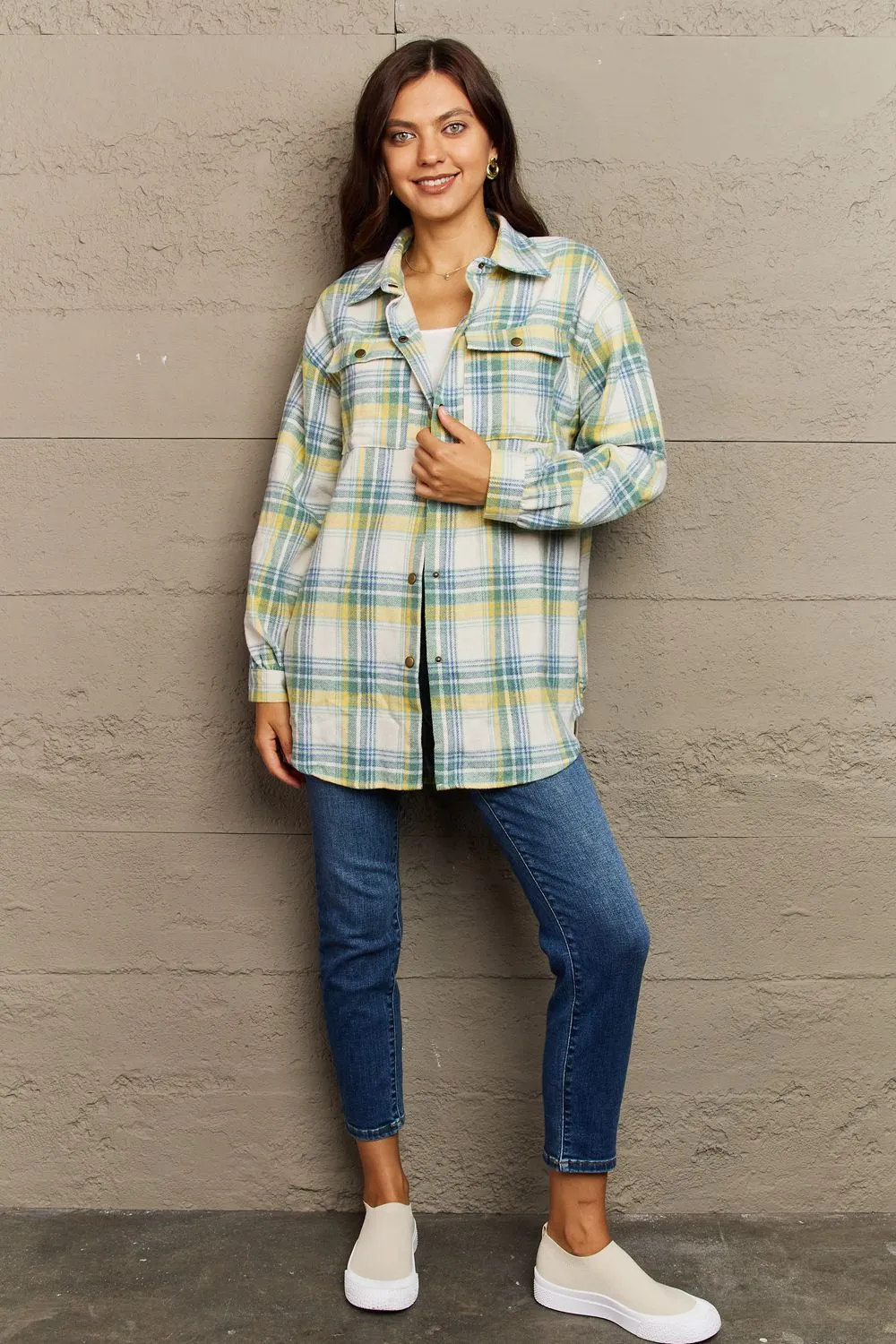 Plaid Button-Down Long Sleeve Shacket
