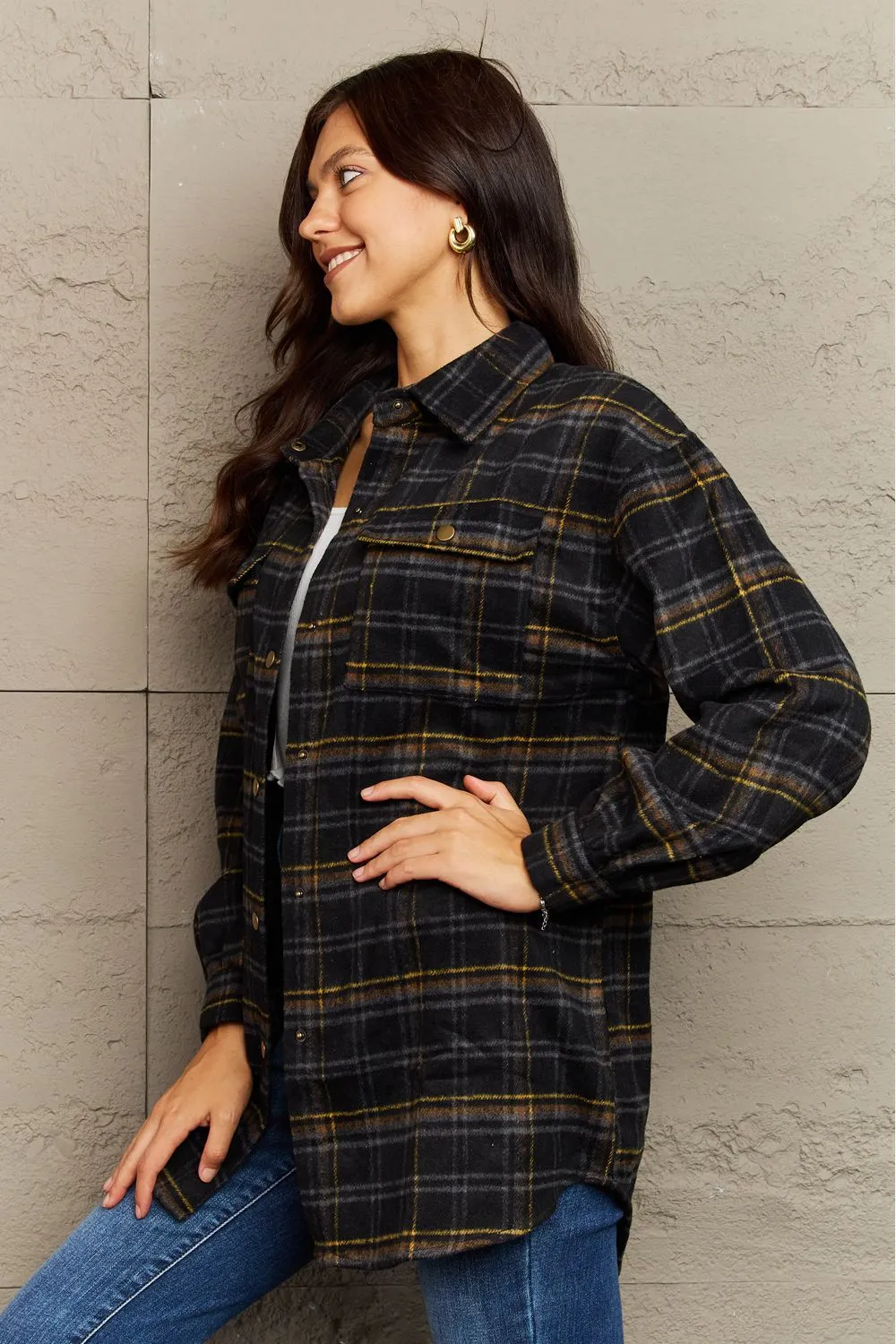 Plaid Button-Down Long Sleeve Shacket