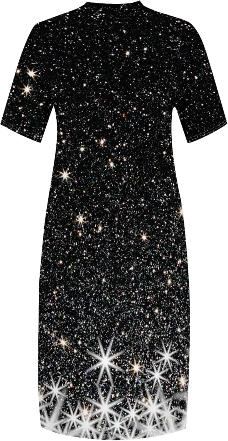 Plus Size Casual Loose Dress for Curvy Women Summer V Neck Short Sleeve T Shirt Loose Midi Dresses with Pockets