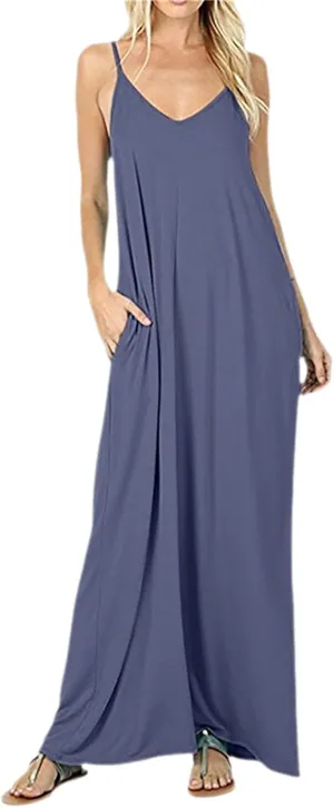 PTOLOCIF Women's Solid Color Loose Pocket Long Skirt Vest Dress Sexy Suspender Skirt Womens Long Sleeve Loose Plain Long