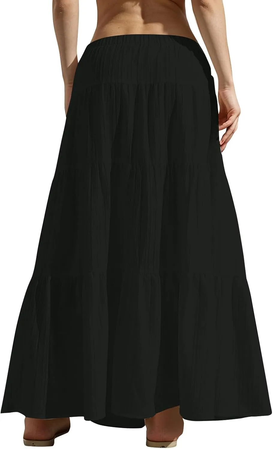 Skirt for Women Pleated Ruffled Tiered Maxi Length Skorts Drawstring Loose Stretchy High Waist Basic Casual 2025 Y2K