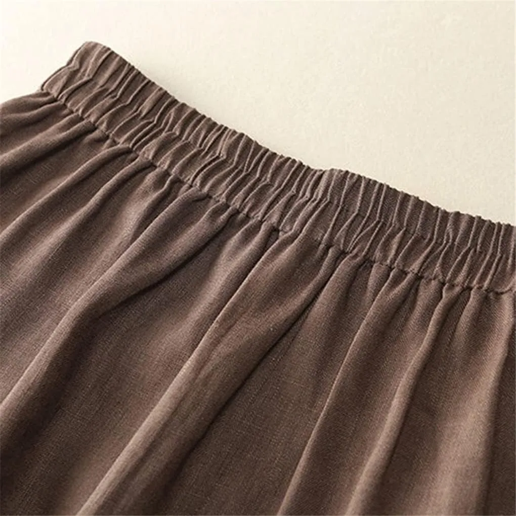 Skirt Women Loose A-Line Pleated Skirts Slim Vintage High Waist Loose Elegant Midi Skirt