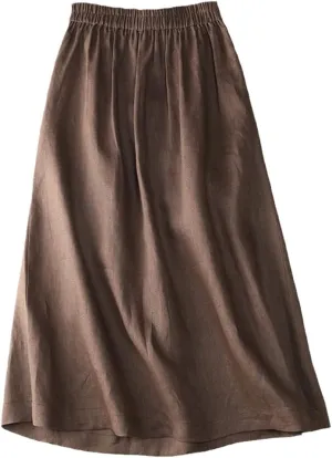 Skirt Women Loose A-Line Pleated Skirts Slim Vintage High Waist Loose Elegant Midi Skirt