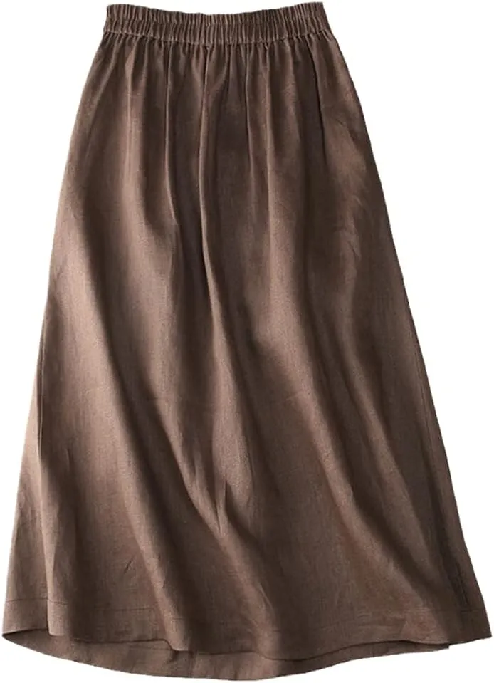 Skirt Women Loose A-Line Pleated Skirts Slim Vintage High Waist Loose Elegant Midi Skirt