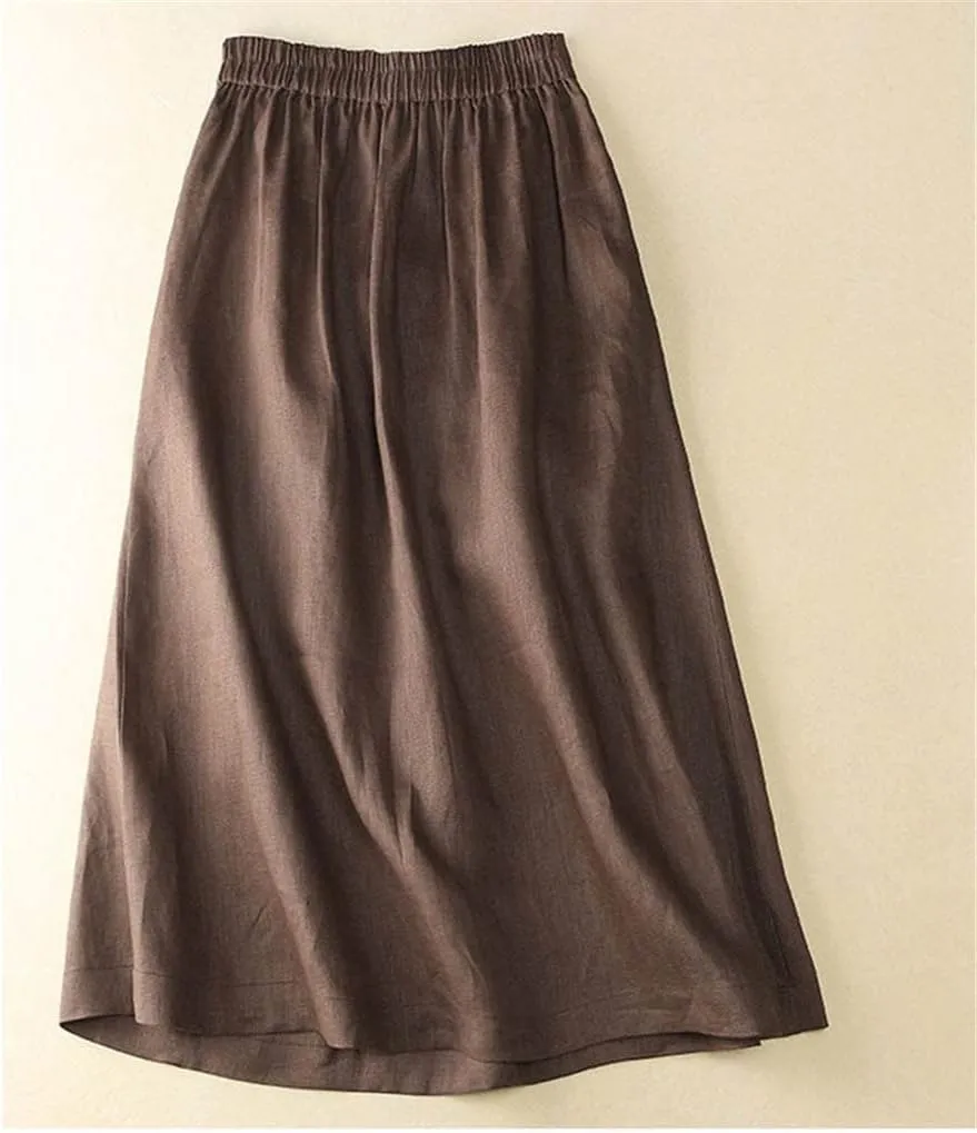 Skirt Women Loose A-Line Pleated Skirts Slim Vintage High Waist Loose Elegant Midi Skirt