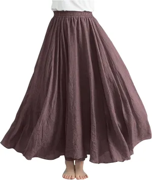 Solid Color Linen Skirts for Women Holiday Boho Ruched Stretch Hight Waist Basic Womens Maxi Skirt 2025 Y2K