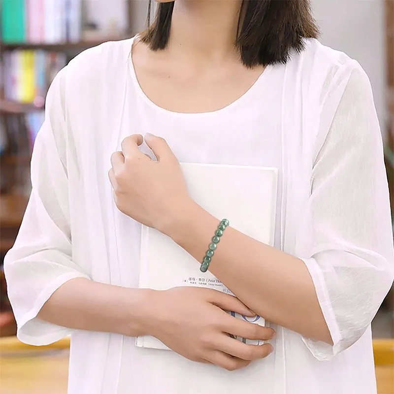 Stay Cool and Stylish with our Natural Jade Beaded Stretch Bracelet - Minimalist Design in Oil and Bit Green